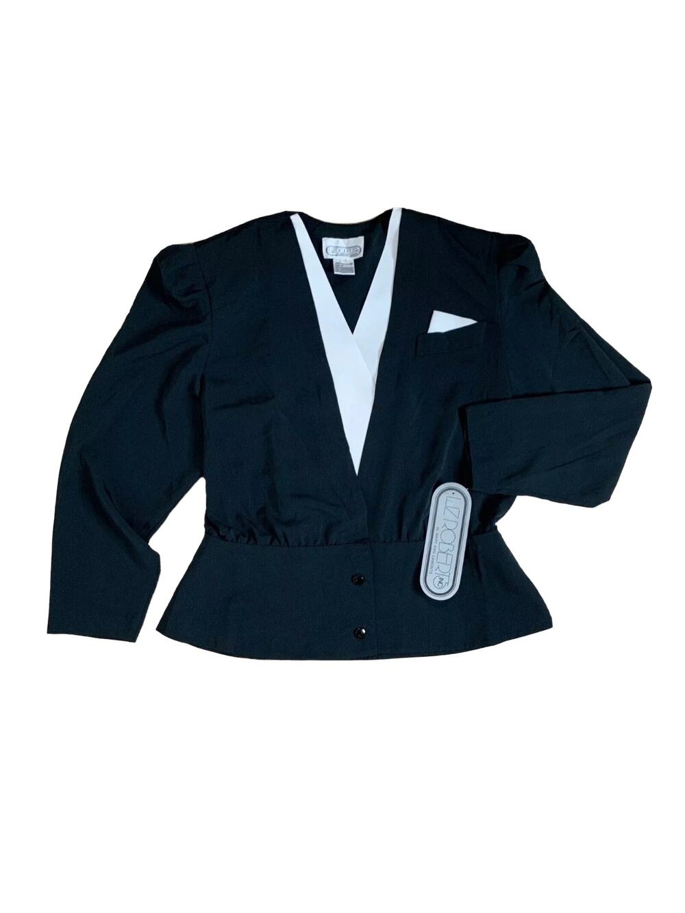 Liz roberts wrap front suit blazer black Sz 16 collared  long sleeve
